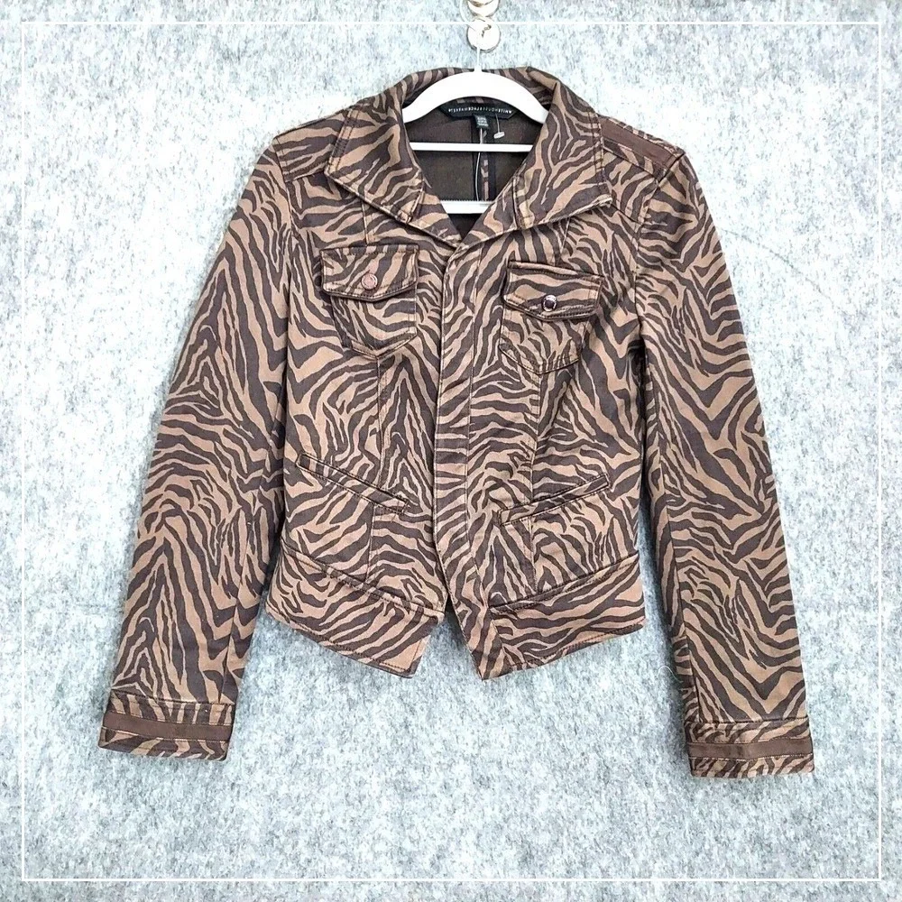 NWOT White House Black Market Jacket 00 Moto Zebra Flap Pocket Stretch Mob‎ Wife